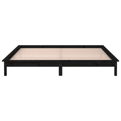 LED Bed Frame Black 150x200 cm King Size Solid Wood