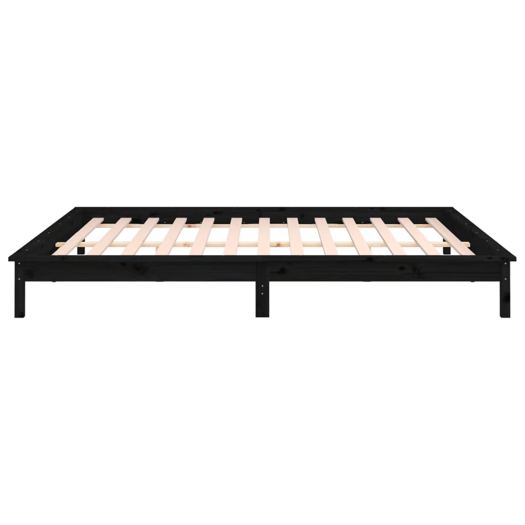 LED Bed Frame Black 150x200 cm King Size Solid Wood