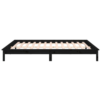 LED Bed Frame Black 150x200 cm King Size Solid Wood