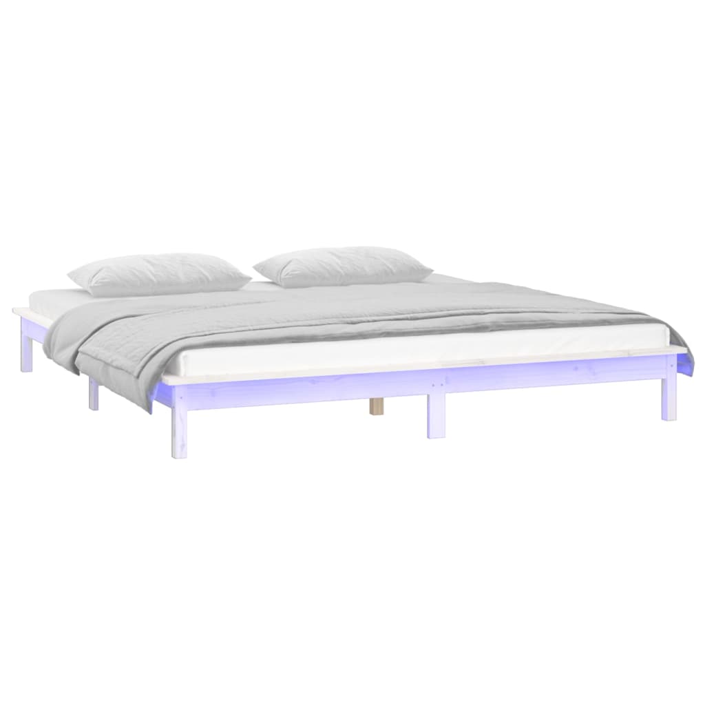 LED Bed Frame White 160x200 cm Solid Wood