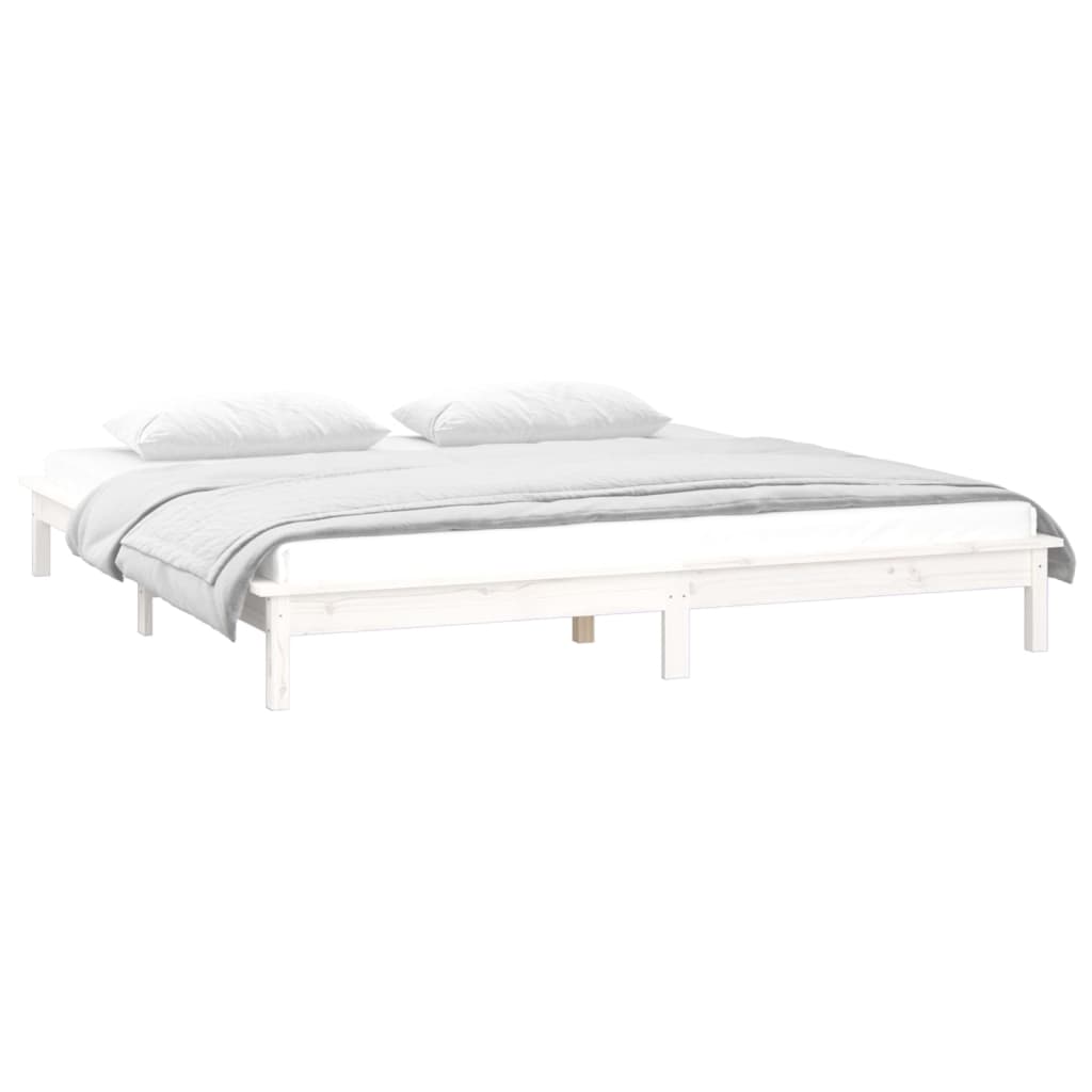 LED Bed Frame White 160x200 cm Solid Wood