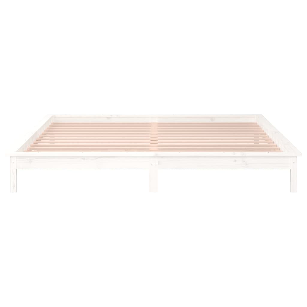 LED Bed Frame White 160x200 cm Solid Wood