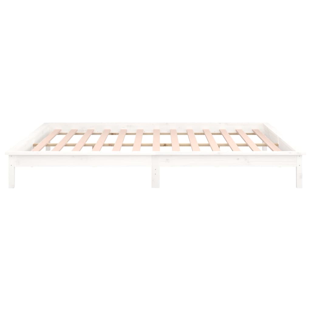 LED Bed Frame White 160x200 cm Solid Wood