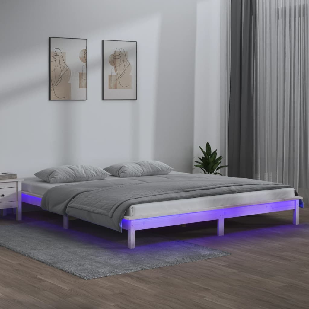 LED Bed Frame White 160x200 cm Solid Wood