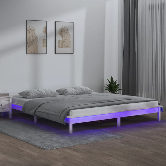 LED Bed Frame White 160x200 cm Solid Wood