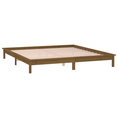 LED Bed Frame Honey Brown 200x200 cm Solid Wood