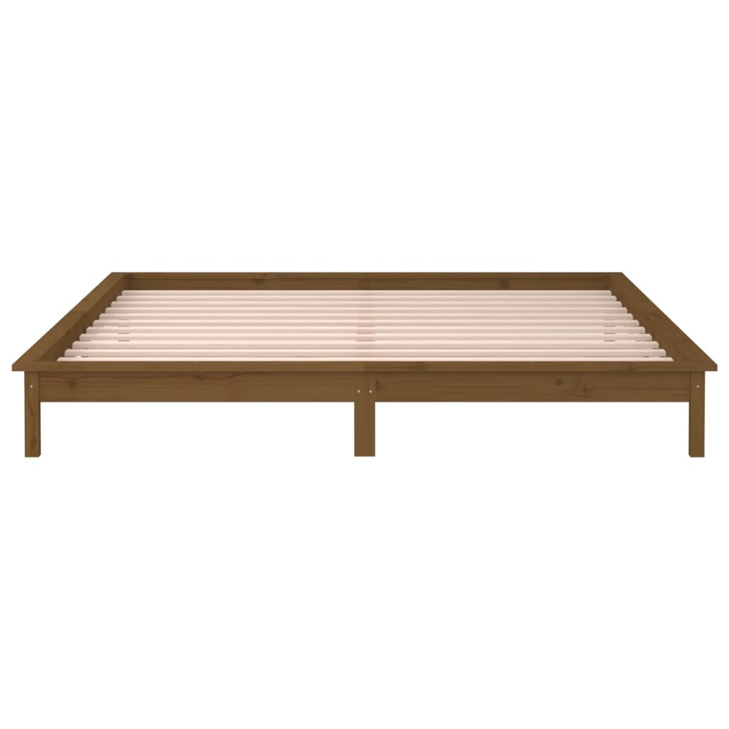 LED Bed Frame Honey Brown 200x200 cm Solid Wood