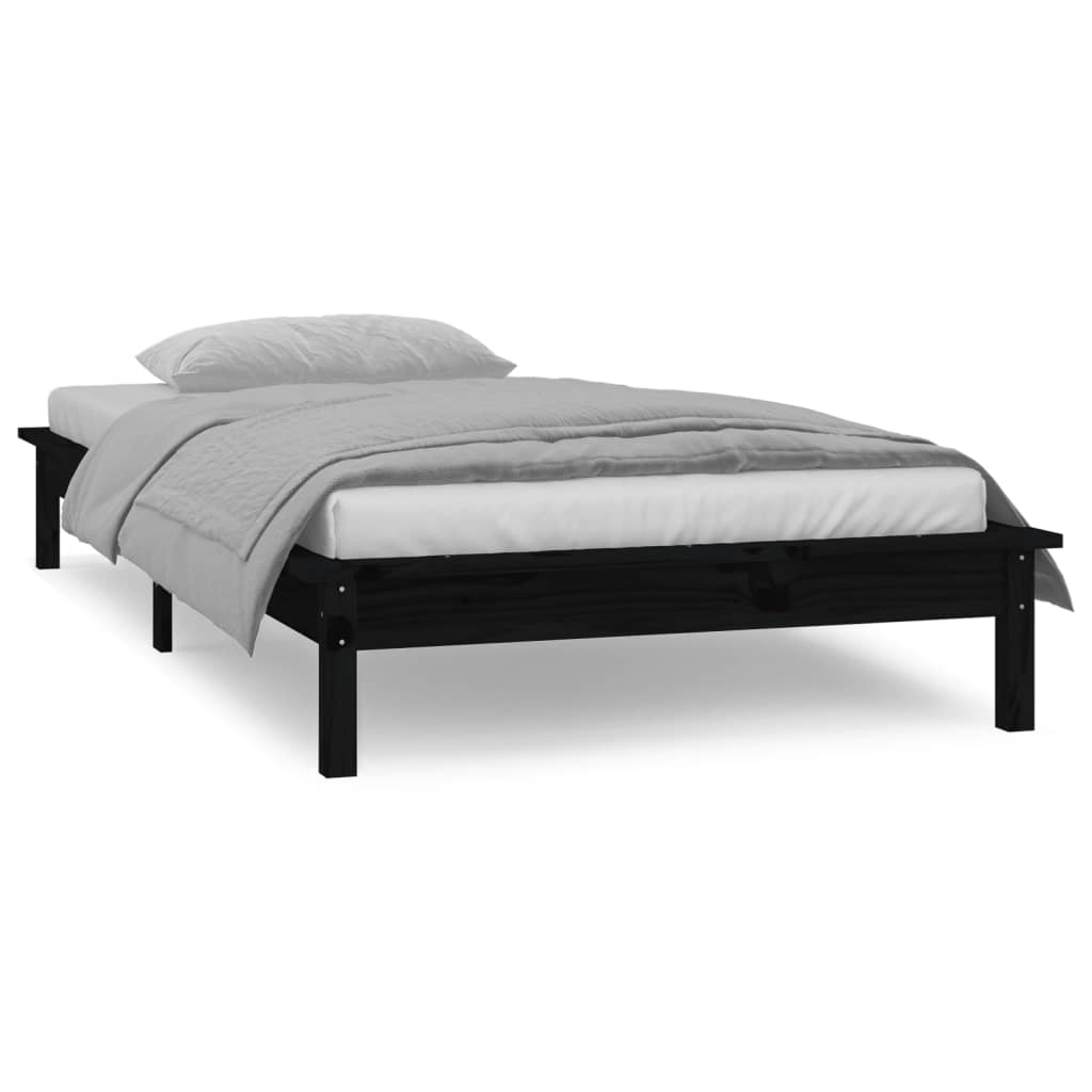 LED Bed Frame Black 90x190 cm Single Solid Wood