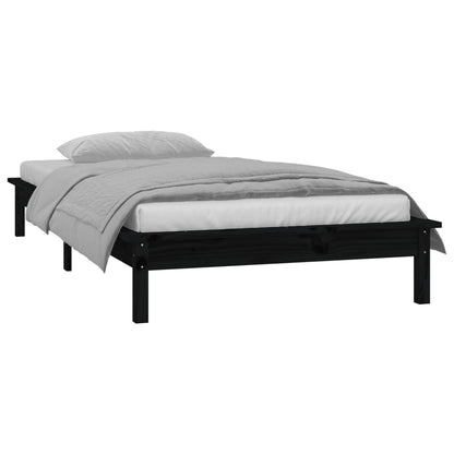 LED Bed Frame Black 90x190 cm Single Solid Wood