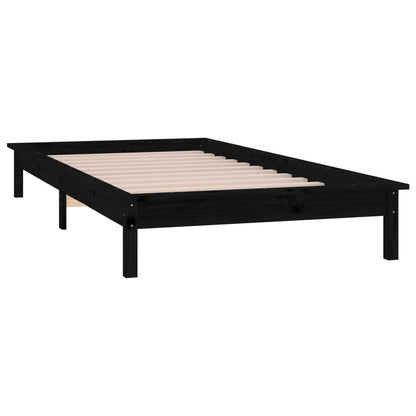 LED Bed Frame Black 90x190 cm Single Solid Wood