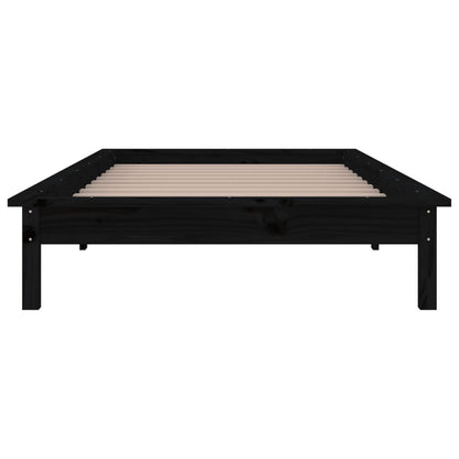 LED Bed Frame Black 90x190 cm Single Solid Wood