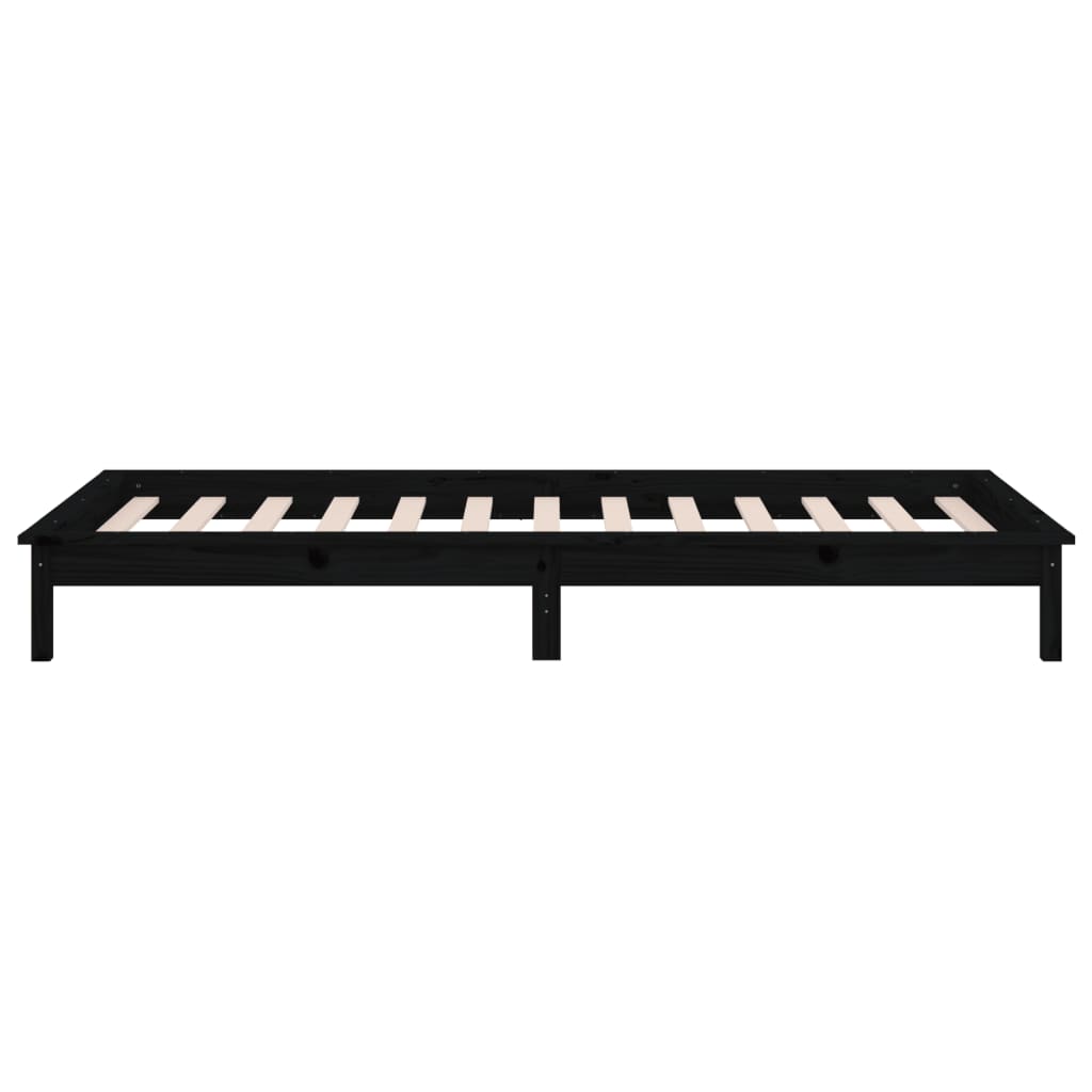 LED Bed Frame Black 90x190 cm Single Solid Wood