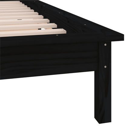 LED Bed Frame Black 90x190 cm Single Solid Wood