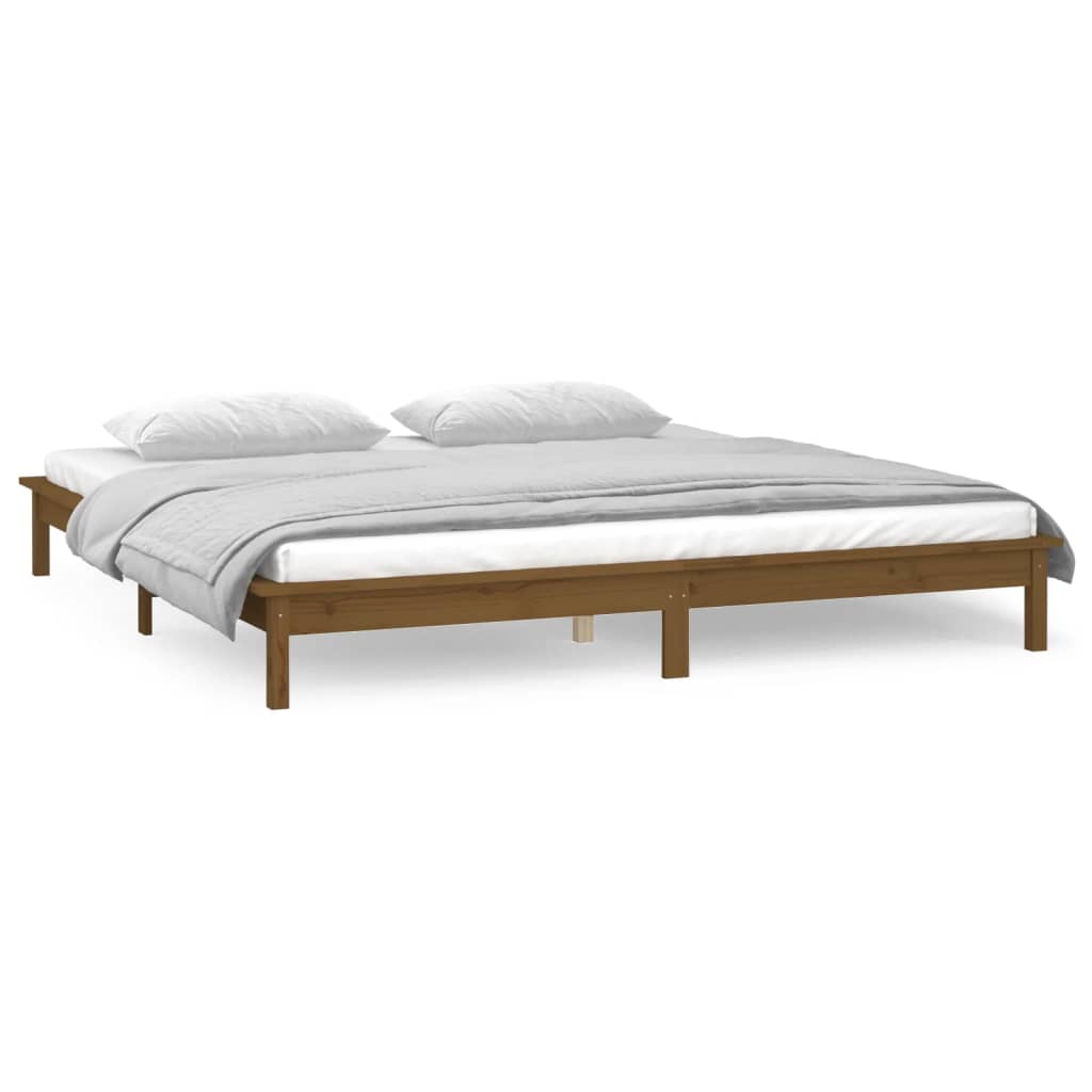 LED Bed Frame Honey Brown 120x190cm Small Double Solid Wood