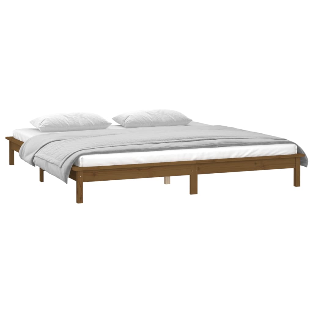 LED Bed Frame Honey Brown 120x190cm Small Double Solid Wood