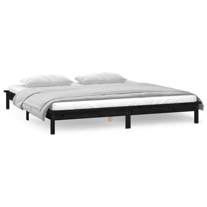 LED Bed Frame without Mattress Black 120x190 cm Small Double  Solid Wood