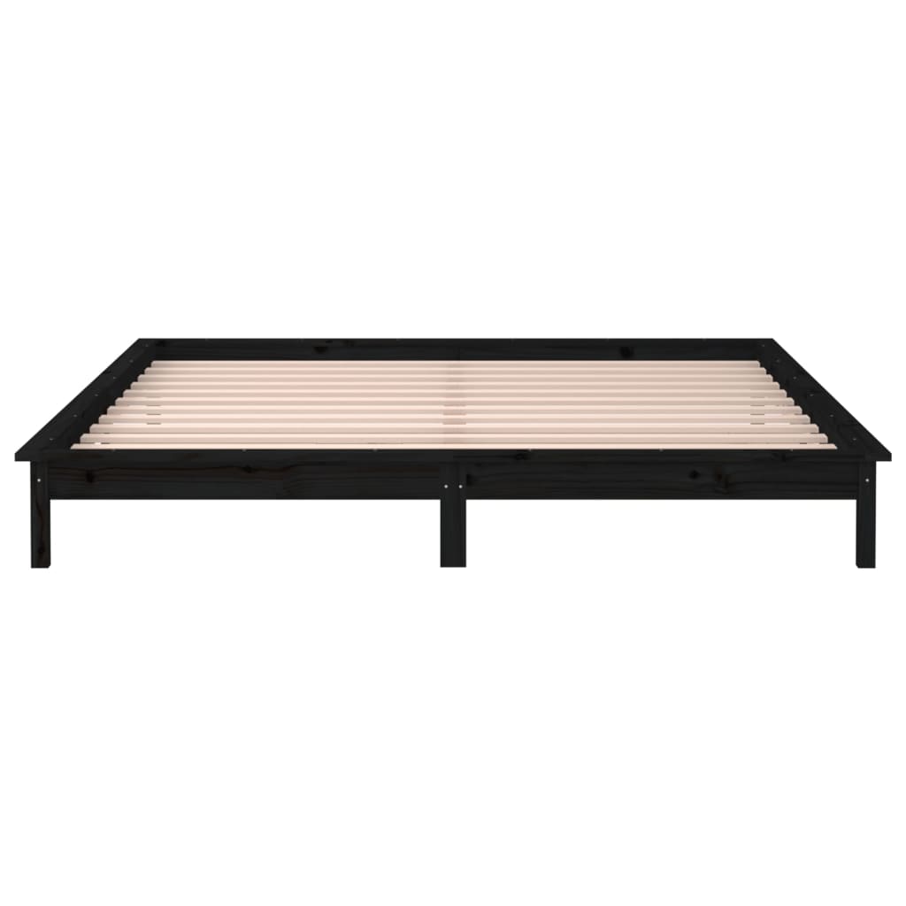 LED Bed Frame without Mattress Black 120x190 cm Small Double  Solid Wood