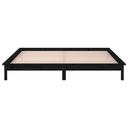 LED Bed Frame without Mattress Black 120x190 cm Small Double  Solid Wood