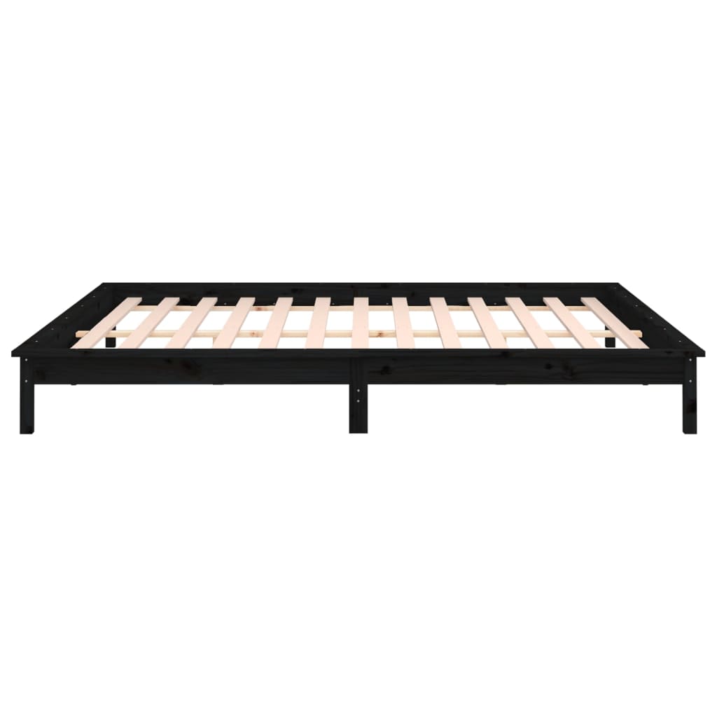 LED Bed Frame without Mattress Black 120x190 cm Small Double  Solid Wood