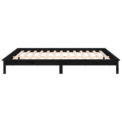 LED Bed Frame without Mattress Black 120x190 cm Small Double  Solid Wood