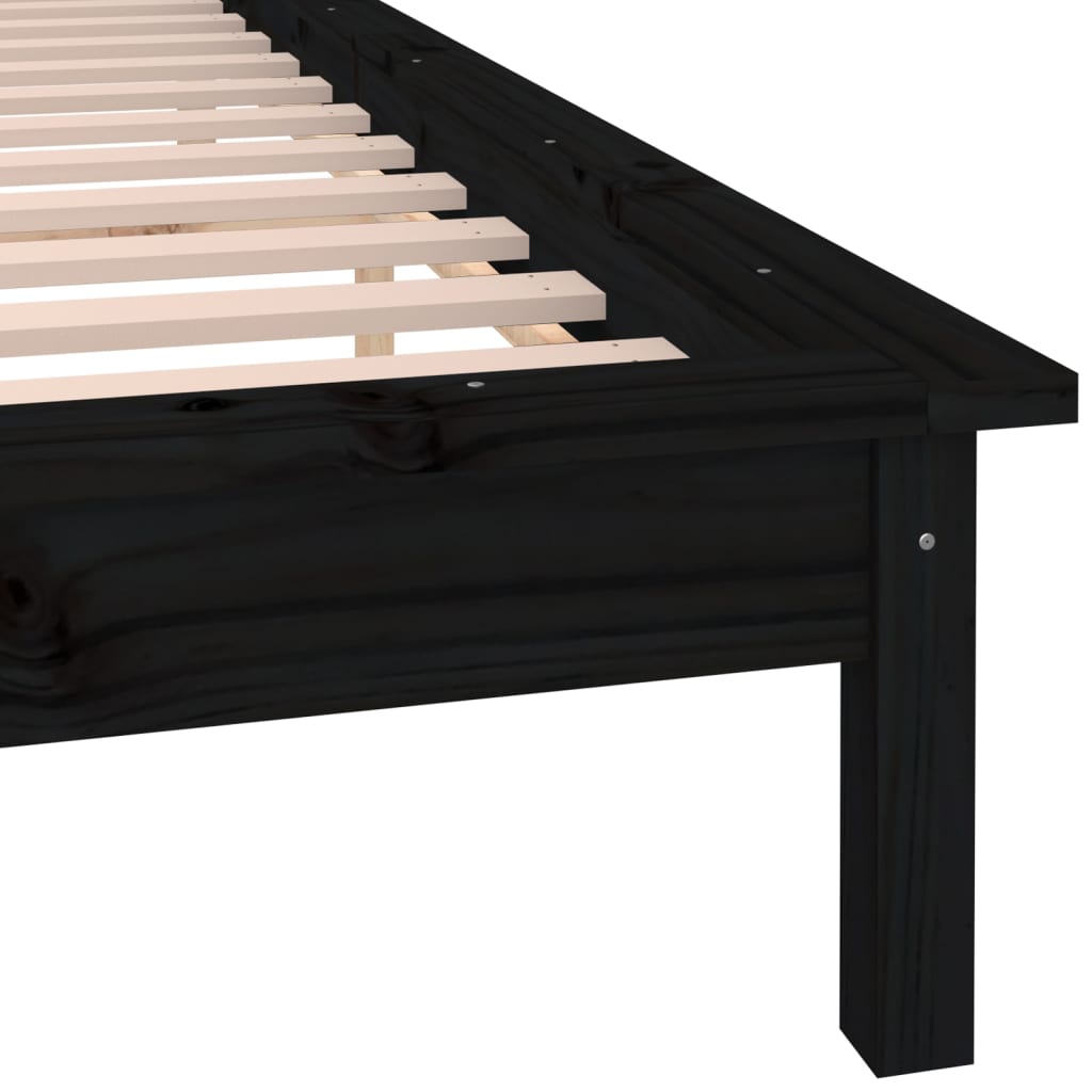 LED Bed Frame without Mattress Black 120x190 cm Small Double  Solid Wood