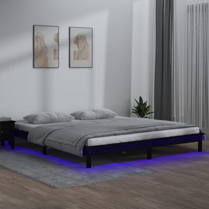 LED Bed Frame without Mattress Black 120x190 cm Small Double  Solid Wood