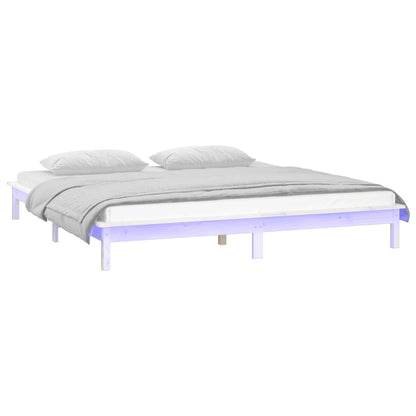 LED Bed Frame without Mattress White 135x190 cm Double Solid Wood