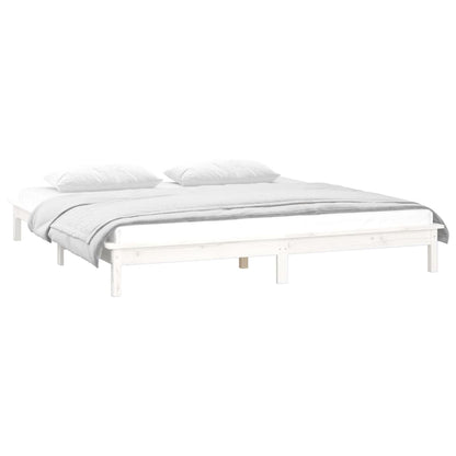 LED Bed Frame without Mattress White 135x190 cm Double Solid Wood