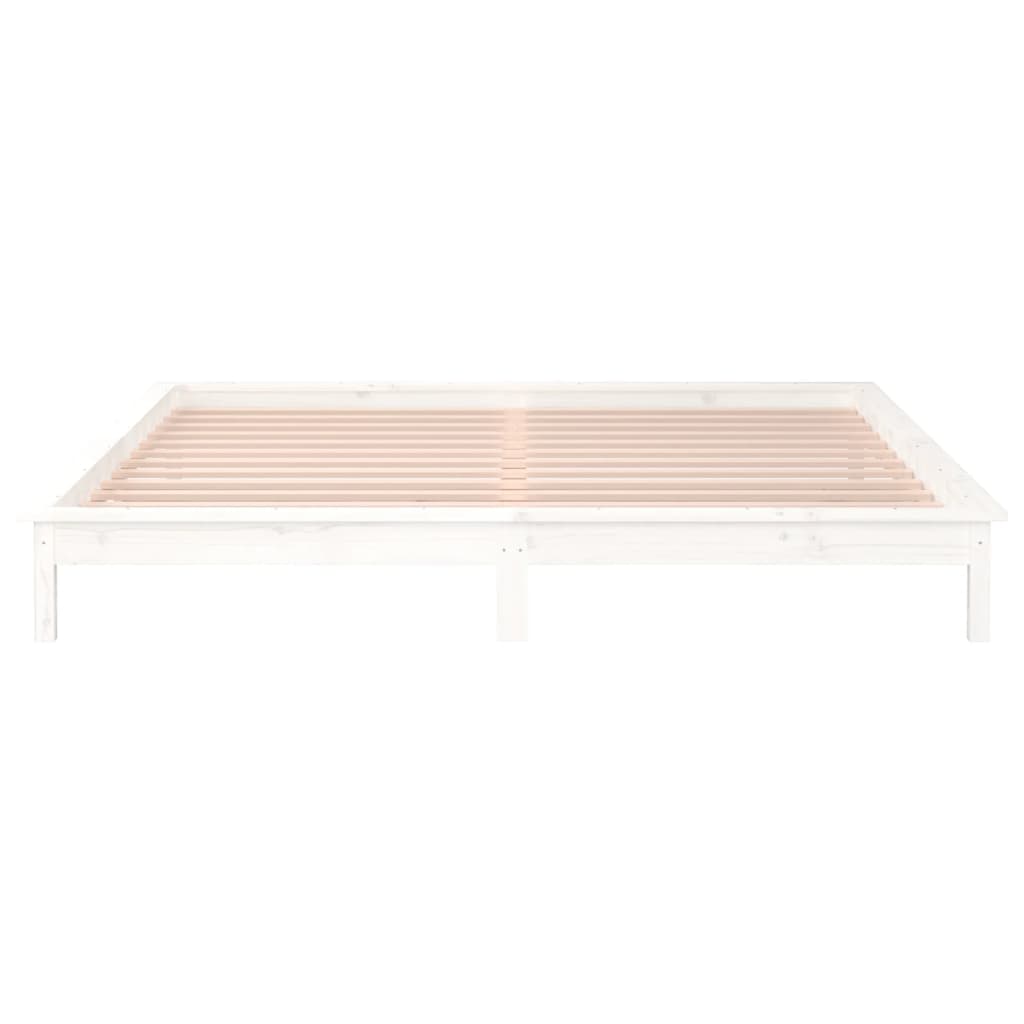 LED Bed Frame without Mattress White 135x190 cm Double Solid Wood