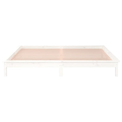 LED Bed Frame without Mattress White 135x190 cm Double Solid Wood