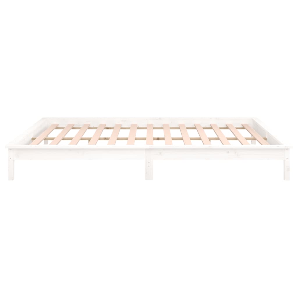 LED Bed Frame without Mattress White 135x190 cm Double Solid Wood