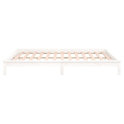 LED Bed Frame without Mattress White 135x190 cm Double Solid Wood