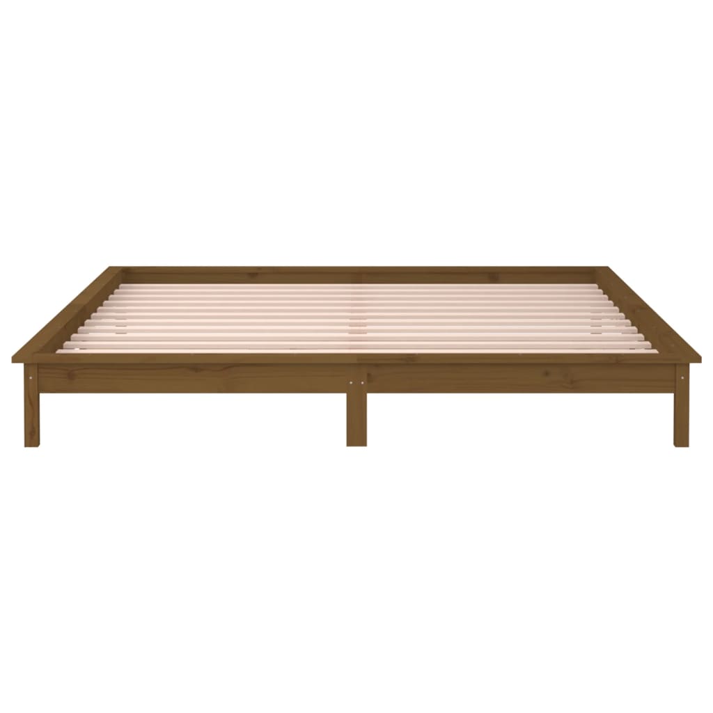 LED Bed Frame Honey Brown 140x190 cm Solid Wood