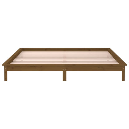 LED Bed Frame Honey Brown 140x190 cm Solid Wood