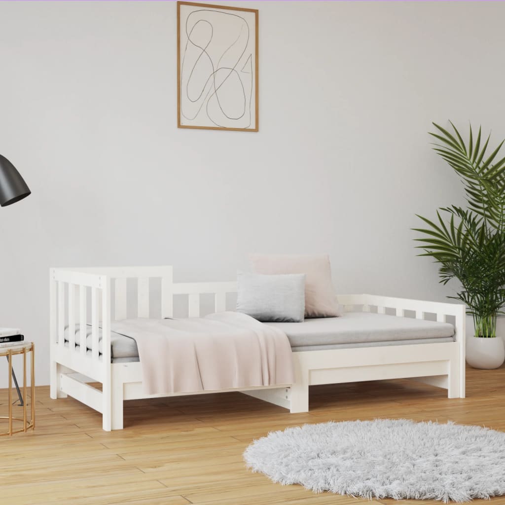 Pull-out Day Bed White 2x(90x200) cm Solid Wood Pine