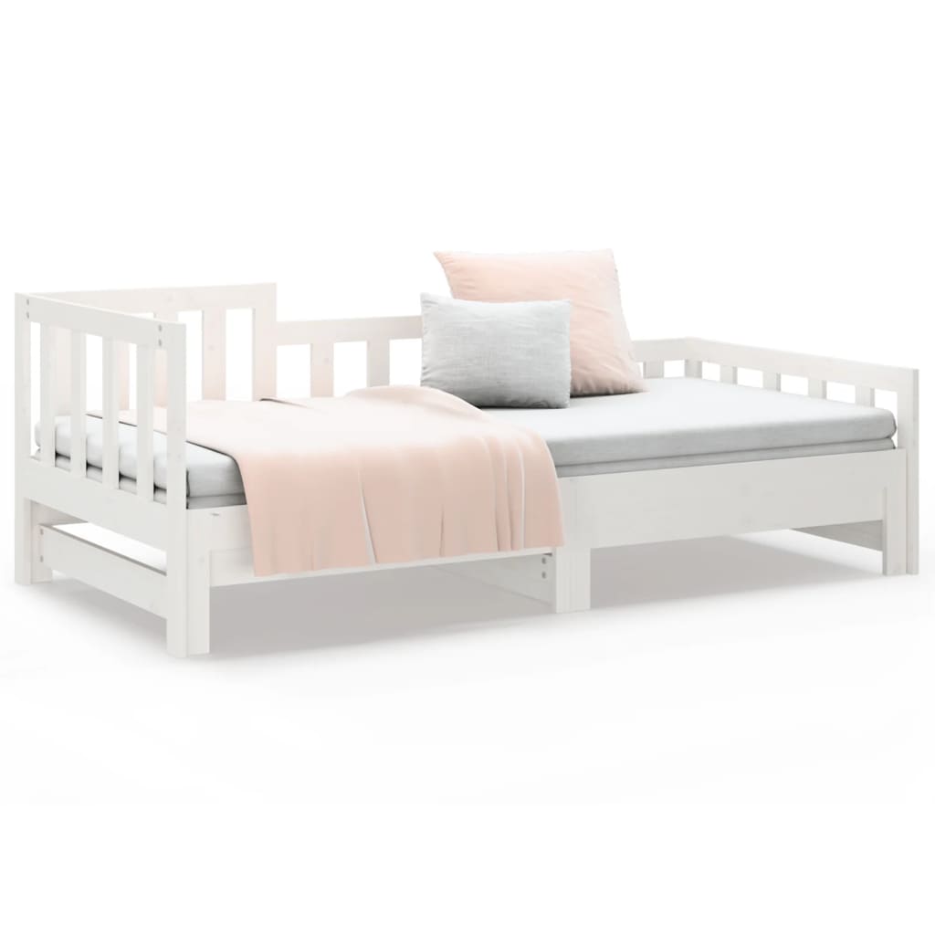 Pull-out Day Bed White 2x(90x200) cm Solid Wood Pine