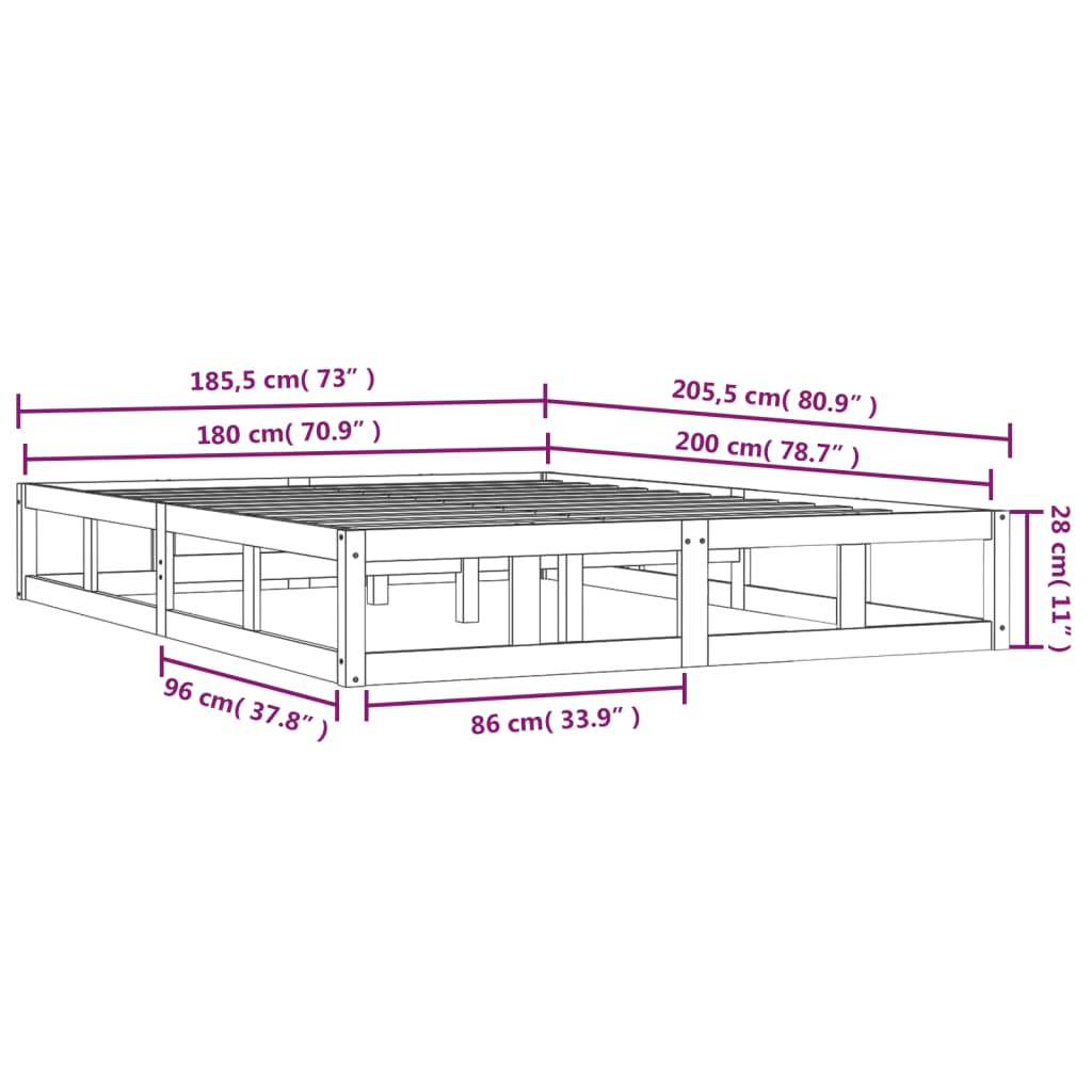 Bed Frame without Mattress 180x200 cm Super King Size Solid Wood