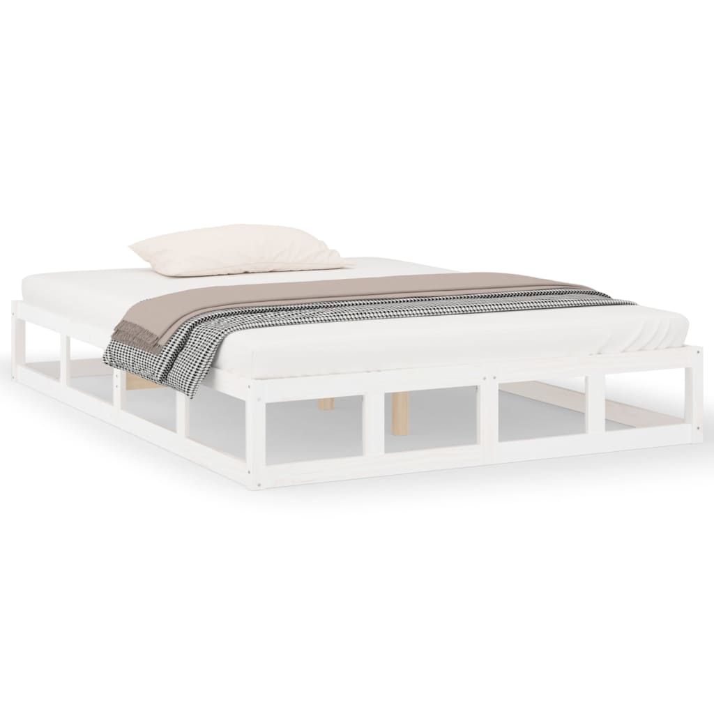 Bed Frame White 135x190 cm Double Solid Wood