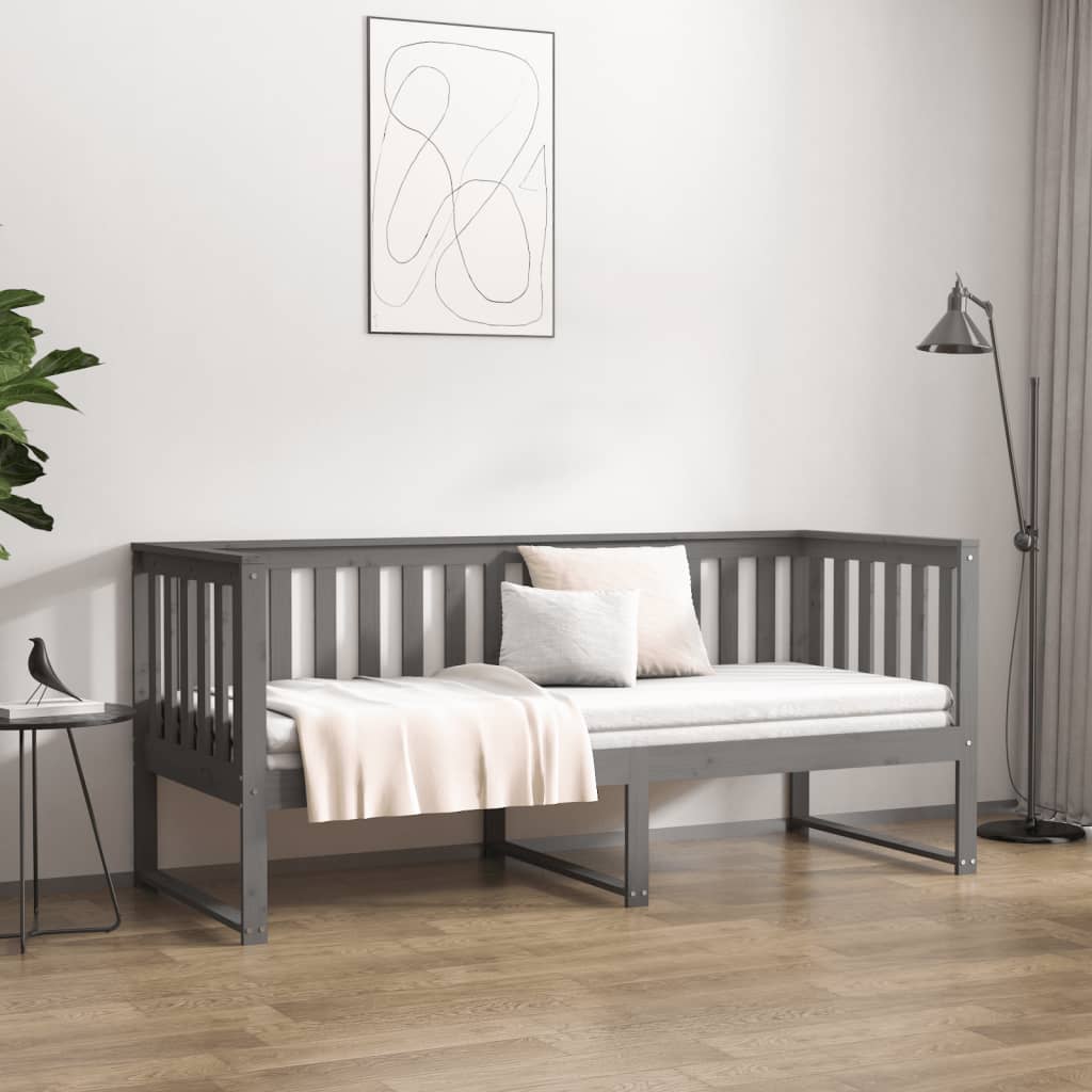 Day Bed without Mattress Grey 75x190 cm Small Single Solid Wood Pine