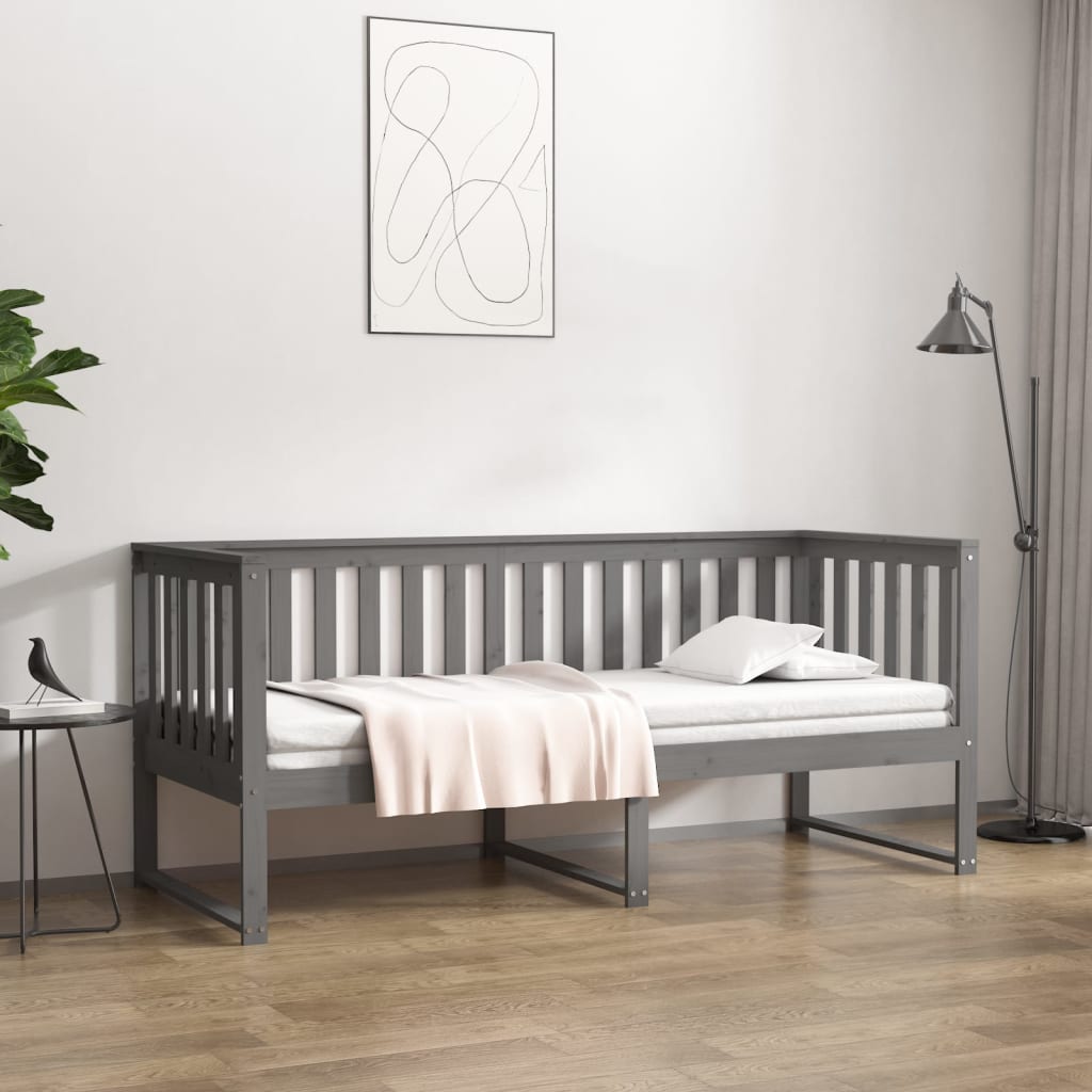 Day Bed without Mattress Grey 75x190 cm Small Single Solid Wood Pine