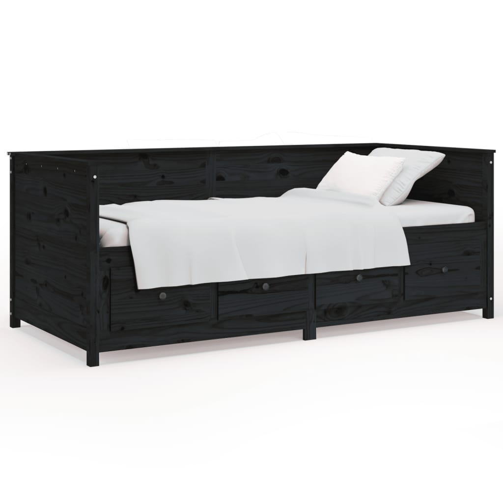 Day Bed Black 100x200 cm Solid Wood Pine