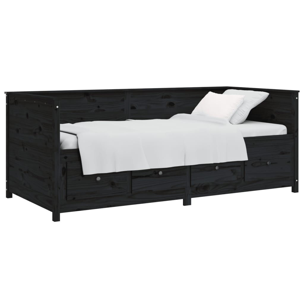 Day Bed Black 100x200 cm Solid Wood Pine