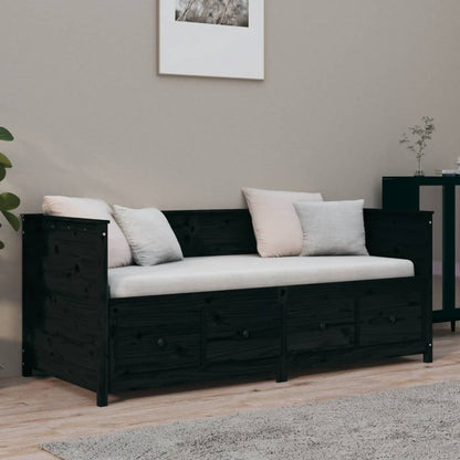 Day Bed Black 100x200 cm Solid Wood Pine