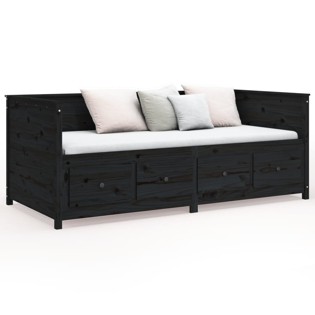 Day Bed Black 100x200 cm Solid Wood Pine