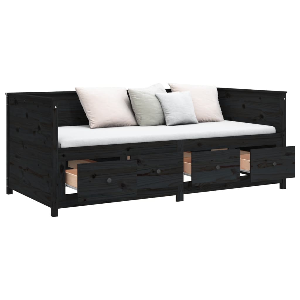 Day Bed Black 100x200 cm Solid Wood Pine