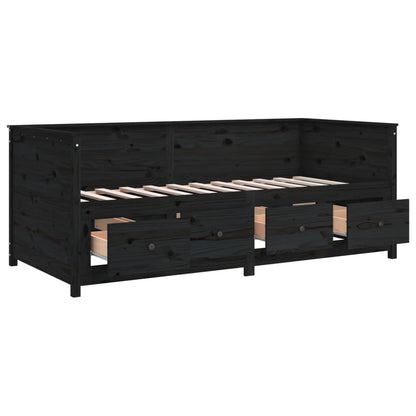 Day Bed Black 100x200 cm Solid Wood Pine