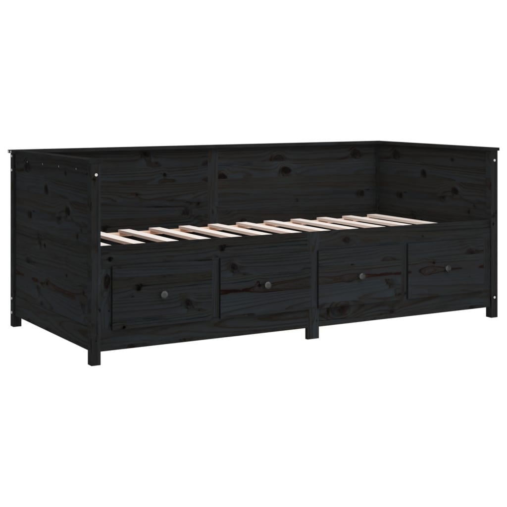 Day Bed Black 100x200 cm Solid Wood Pine