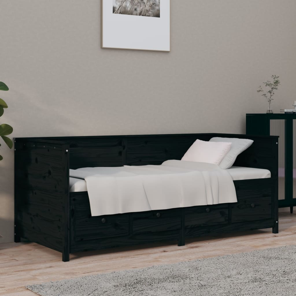 Day Bed Black 100x200 cm Solid Wood Pine