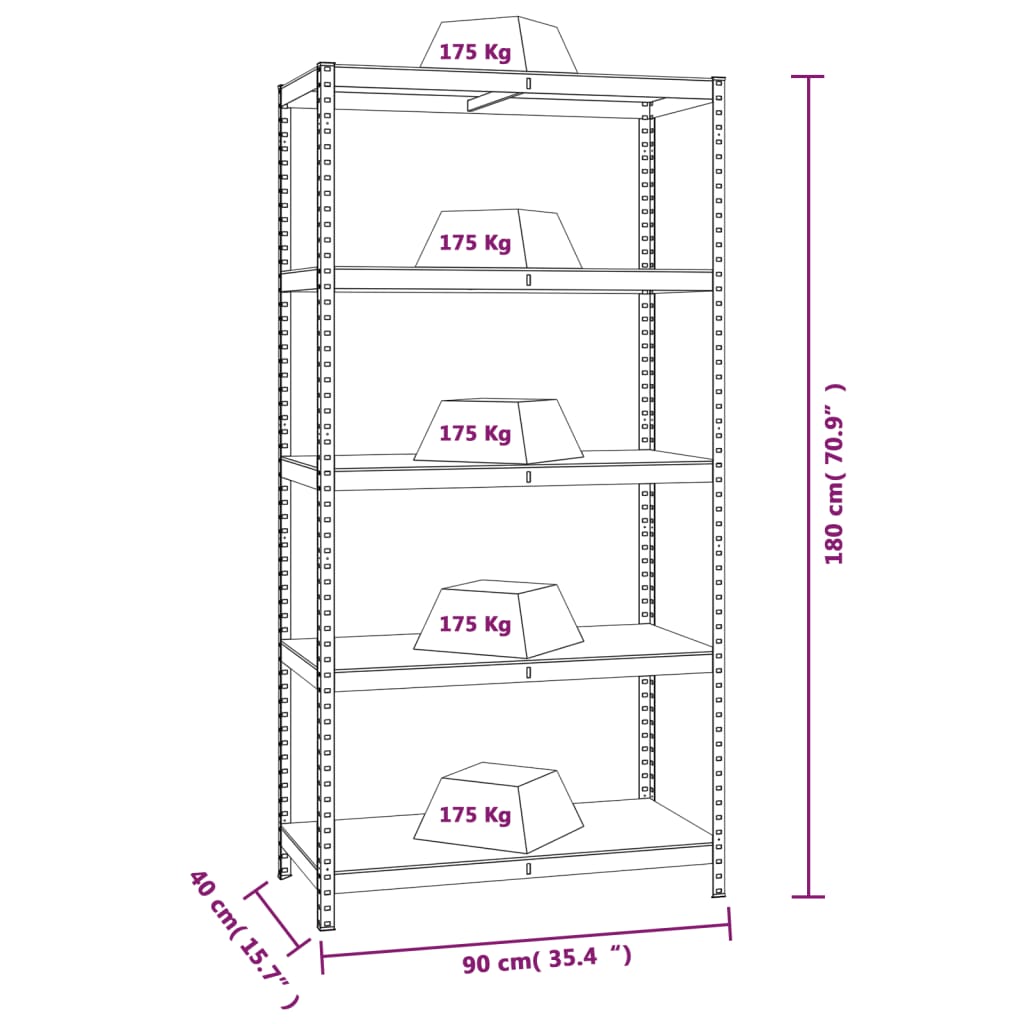 5-Layer Shelves 2 pcs Anthracite Steel&Engineered Wood