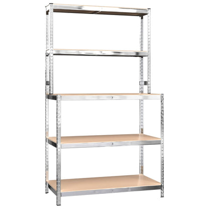 5-Layer Work Table with Shelves Silver Steel&Engineered Wood